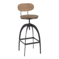 Lumisource BS-DAKMB BKMBN Dakota Industrial Mid-Back Barstool in Black Metal and Medium Brown Wood-Pressed Grain Bamboo